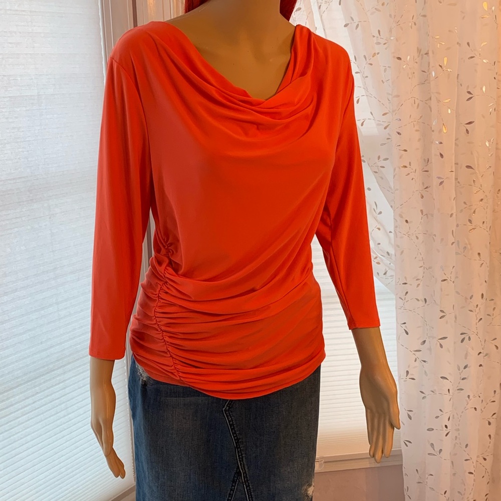 Vince Camuto Comfy Ruched, Draped Neck Orange Top